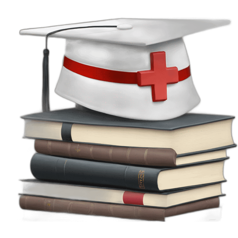 White Student cap with red medical cross On a stack of books emoji