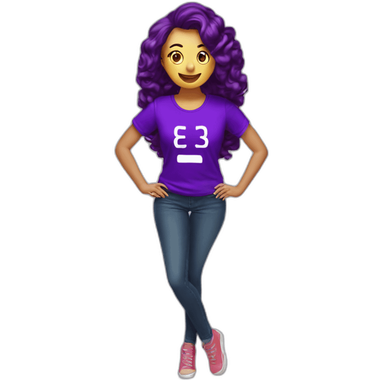 mujer cabello medio liso con ondas camiseta morada con letras 4tech emoji