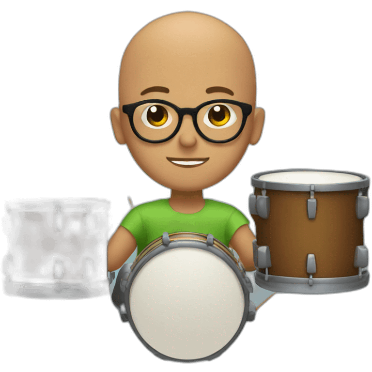 Bald Guy wearing rounded glasses and playing drums emoji