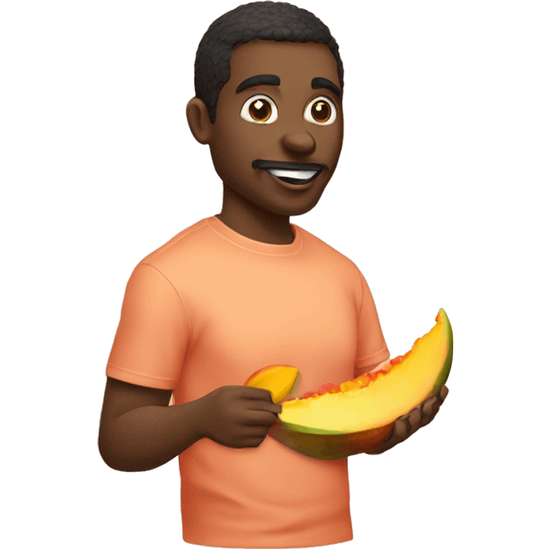 man eating mango in peach color t-sirt emoji