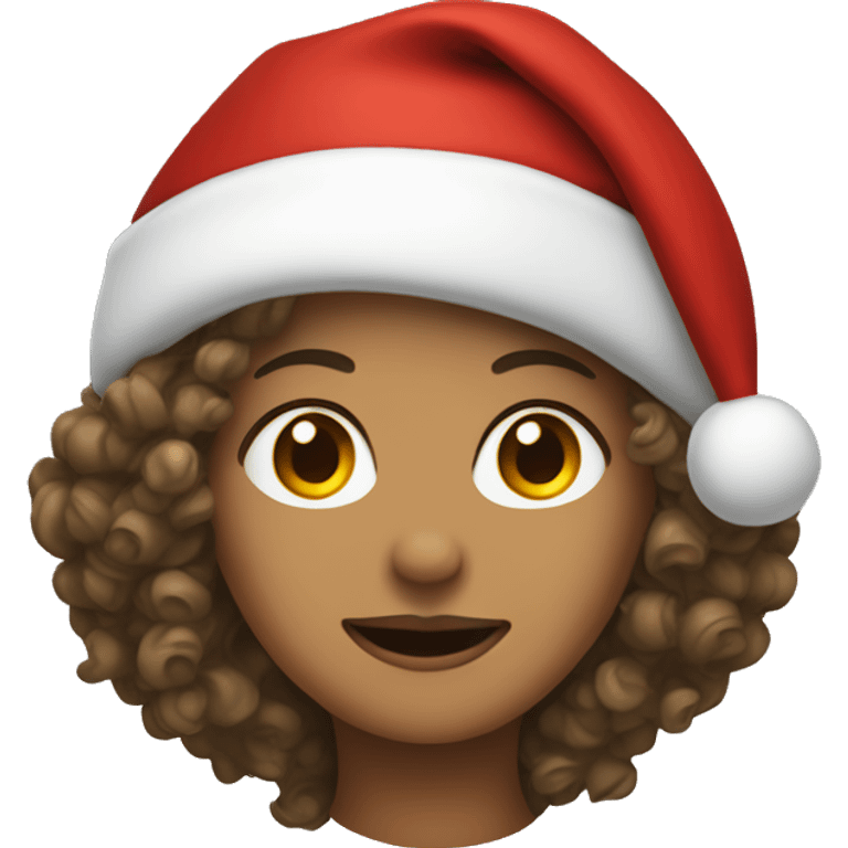 Tan Woman with curly hair wearing Santa hat emoji