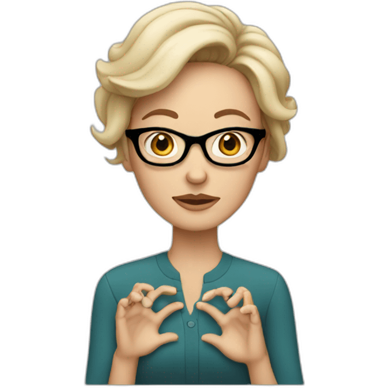 white woman with eyeglasses and two crab hands emoji