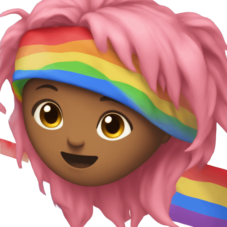 an emoji of a red human in pink shorts and rainbow flag emoji