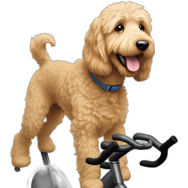 Goldendoodle on a spin bike emoji