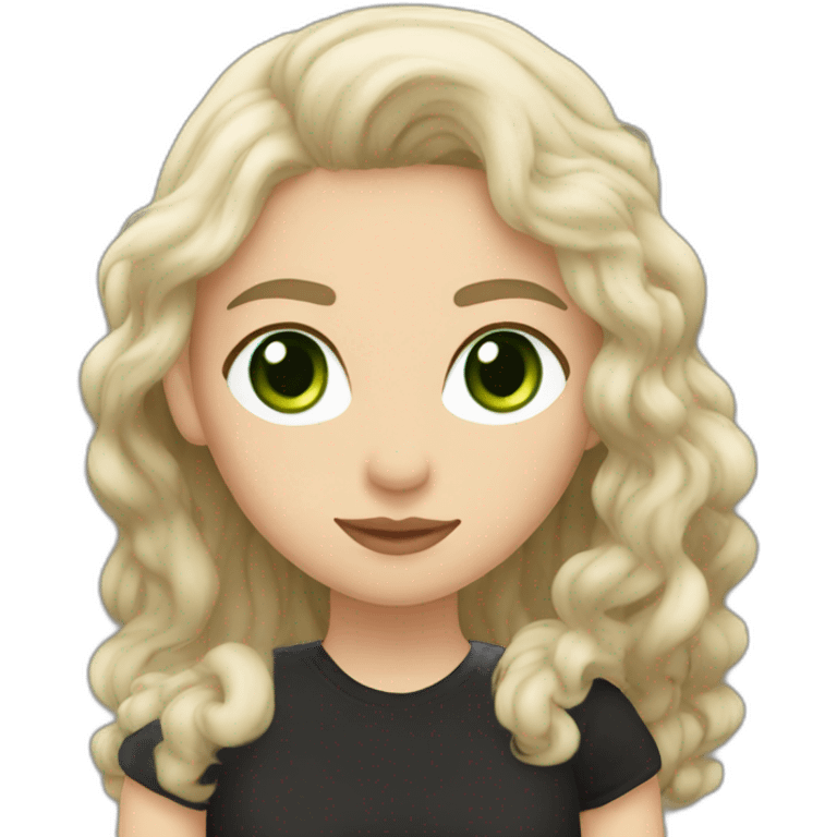 Daenerys with wavy light brown hair and green eyes in a black t shirt emoji