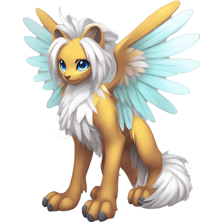 Anthro Sona Cool Edgy Cute Legendary Colorful Shy Winged Shiny Fakemon-Fantasy-Creature With Long Hair-Mane Full Body Detailed High Quality emoji