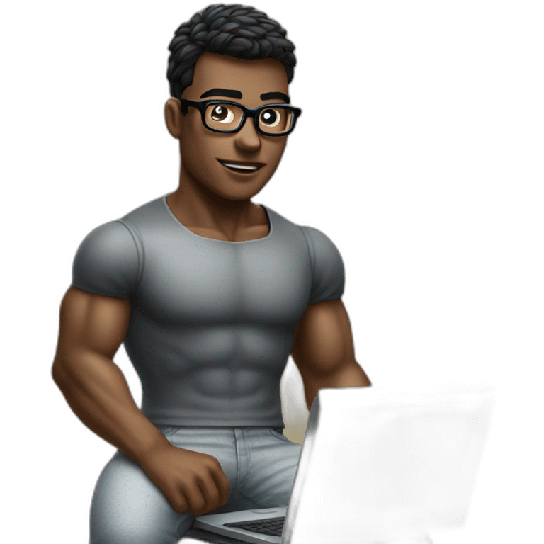 Dark featured realistic muscular nerd on computer coding  emoji