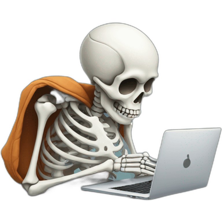 Tired Skeleton with laptop in hoodie emoji