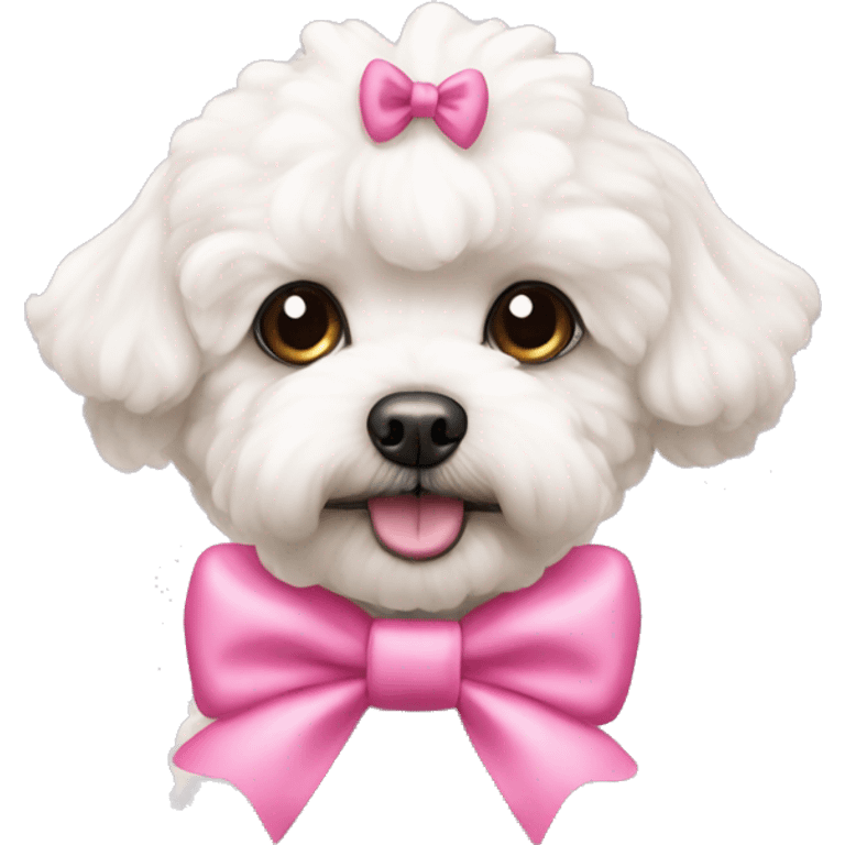 white maltipoo with pink bows on the head emoji