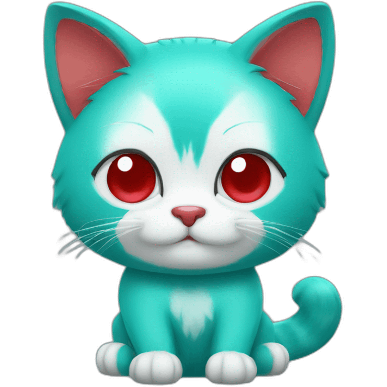 Turquoise cat with heart and red panda emoji