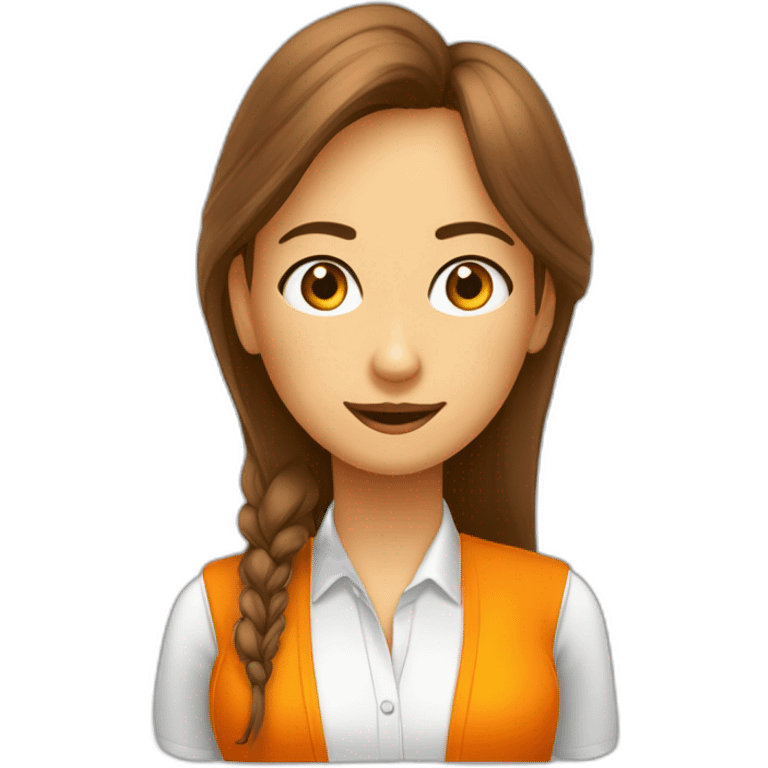 Chico sin bigote y chica trabajan en oficina con computadoras con remera color naranja emoji