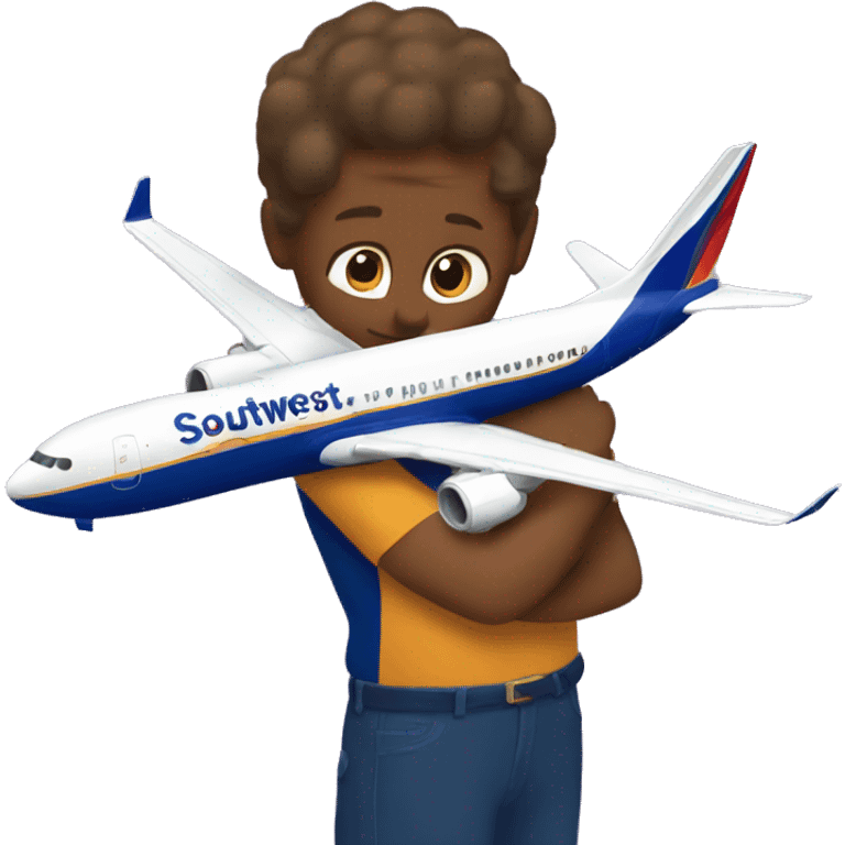 Me hugging a southwest airlines plane emoji