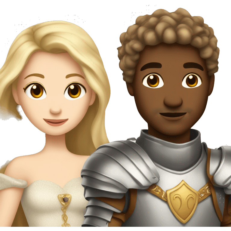 princess with brown hair and brown eyes kisses knight with red eyes and blond wavy hair emoji