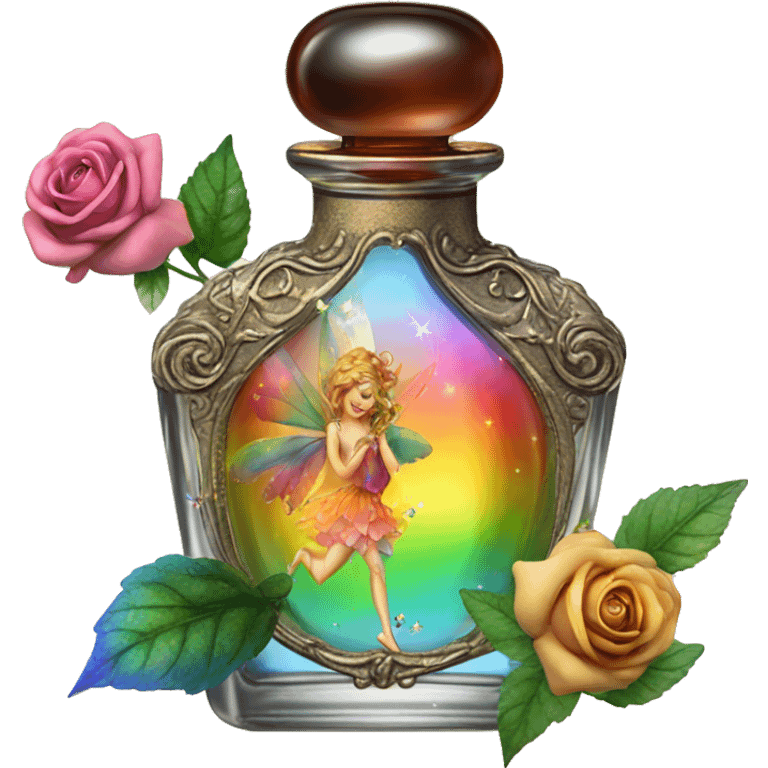 Rainbow magic fairy sparkling old Antique oil perfume bottle with herbal and rose flowers emoji