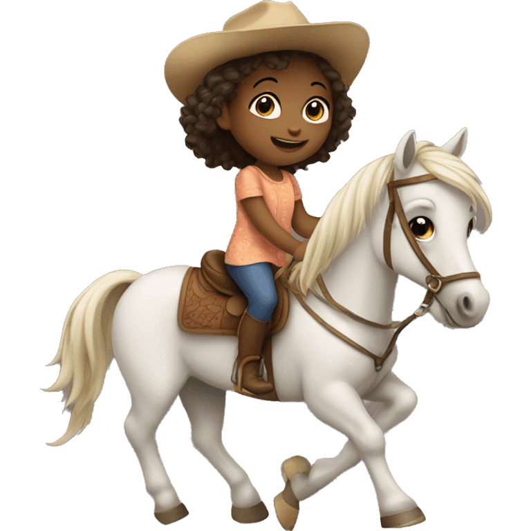 a cute little girl riding a horse  emoji