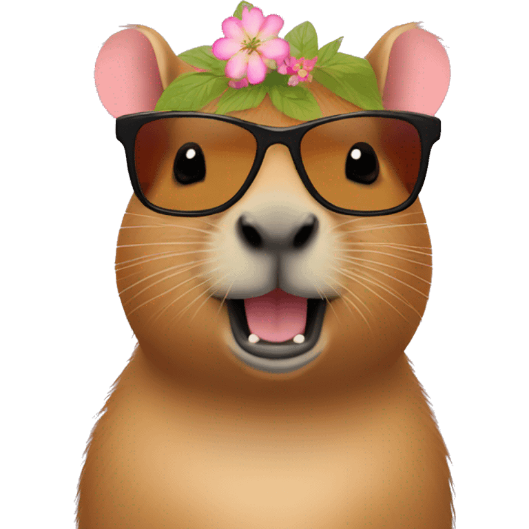 capybara with sunglasses and flower shirt eating poke emoji