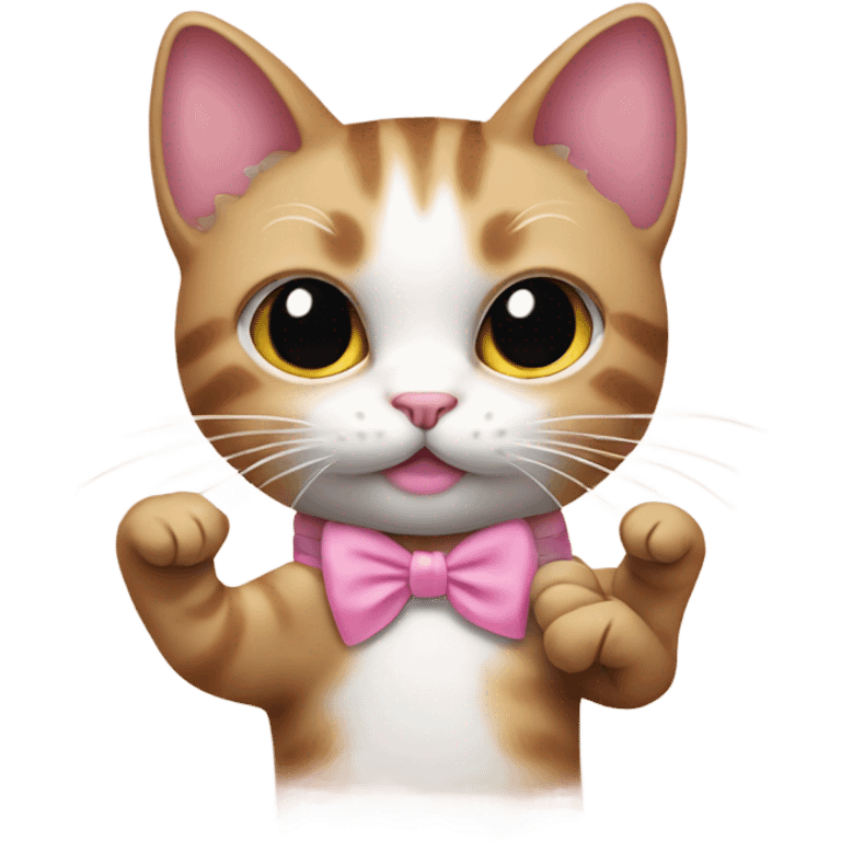 Cat with a small pink bow sticking up middle finger emoji