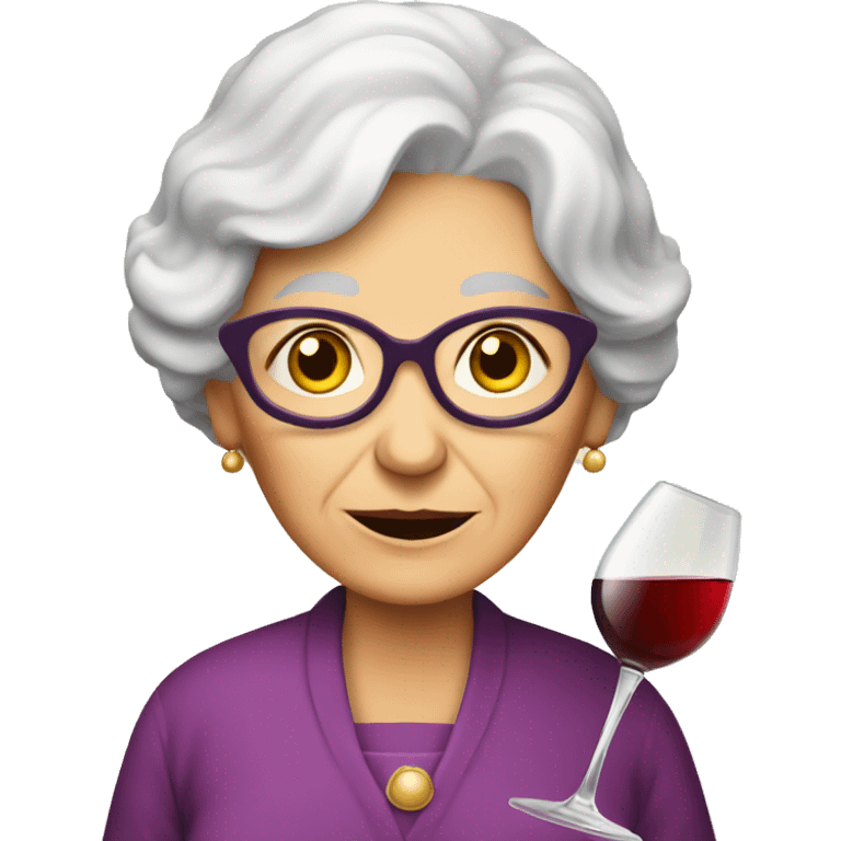 Granny with plate of cheese and wine emoji