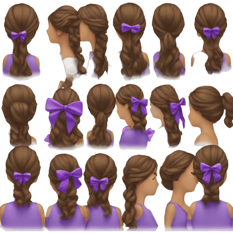 brown open hair from behind with a purple bow emoji