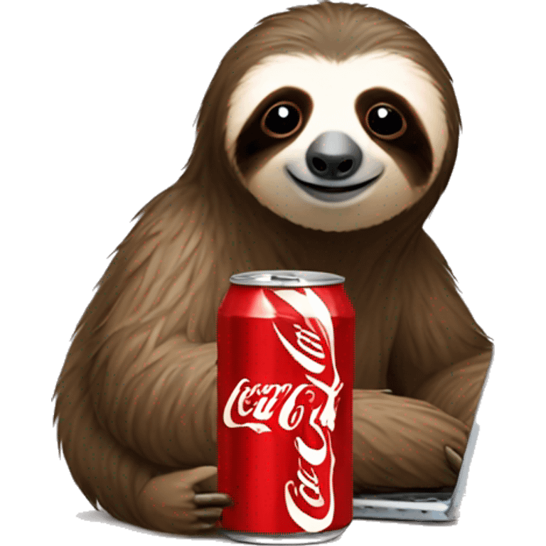 tired sloth with coca cola can and laptop emoji