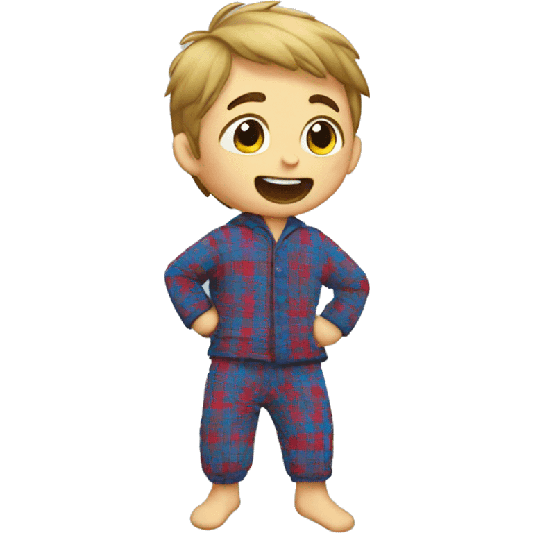 a boy falling down wearing plaid pyjamas emoji