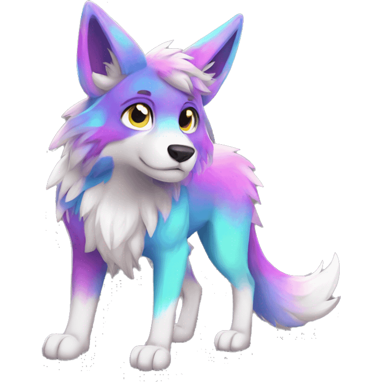 Colorful Shiny Fionbri-Falvie-sparkle-wolf-sona full body emoji