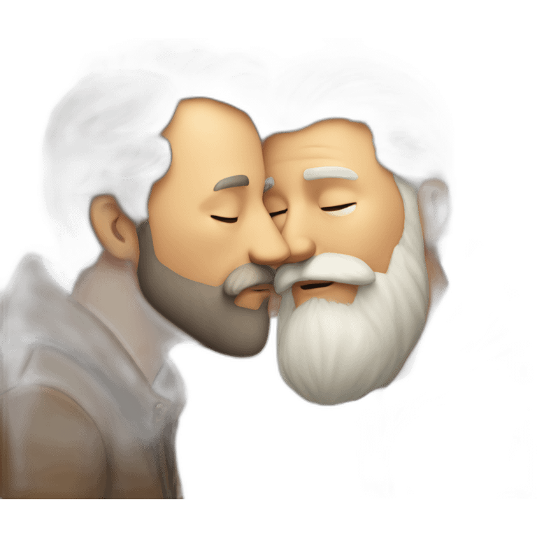 older white bearded  man kissing older brown bearded  man emoji