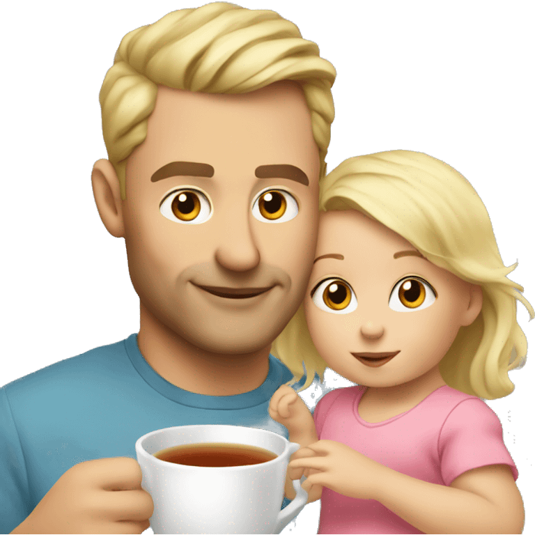 blonde dad drinks tea with his babydaughter emoji