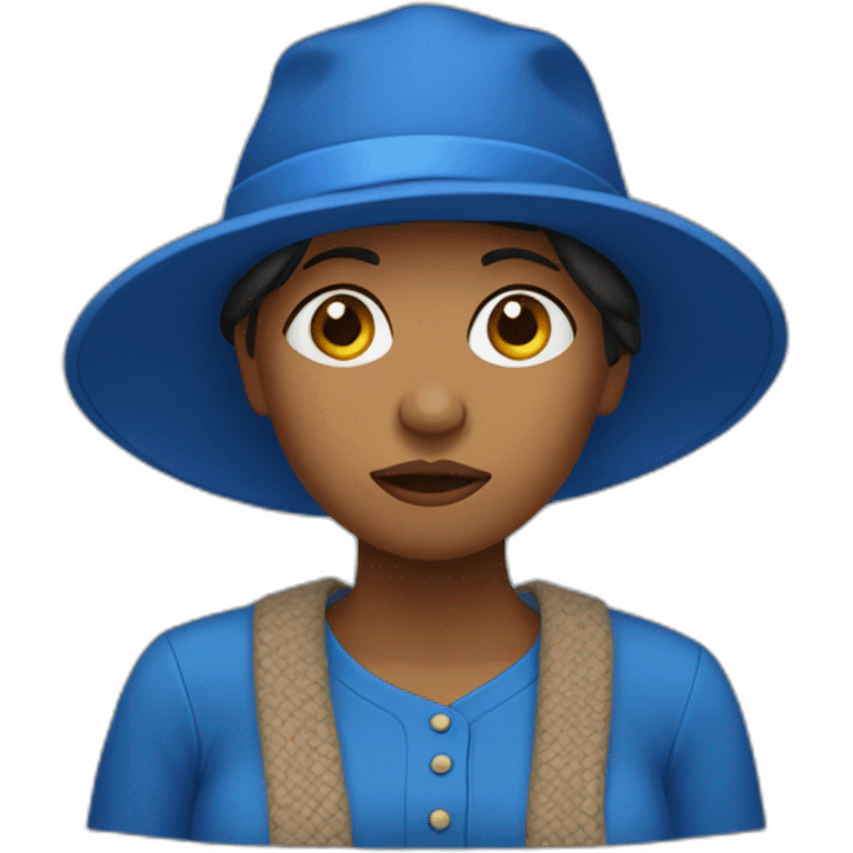 Lesotho woman with hat, blue clothes, confused emoji