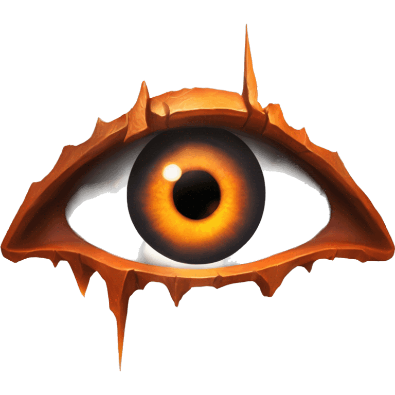 Eye of Sauron with vertical slit pupil, glowing orange iris, set in a dark tower of Mordor. emoji