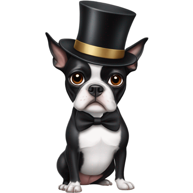 Boston terrier wearing a top hat emoji