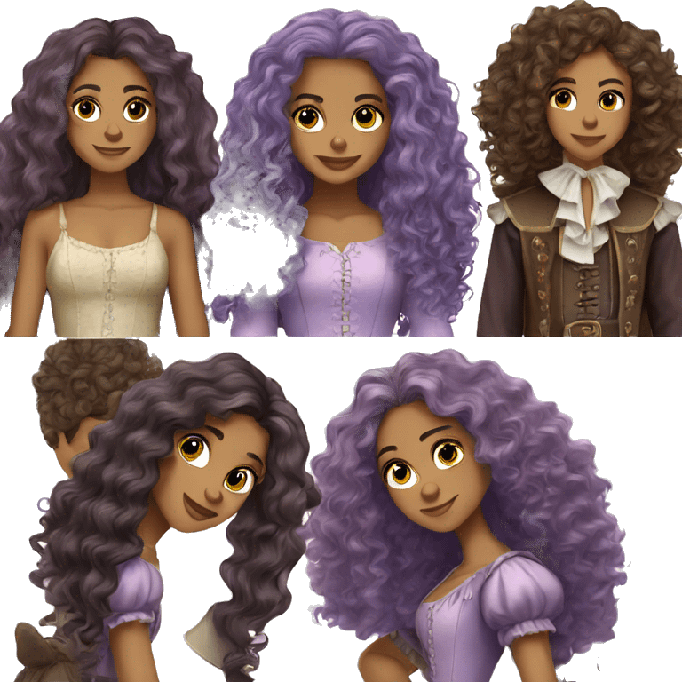 Three musketeers dark lilac women curly long hair emoji