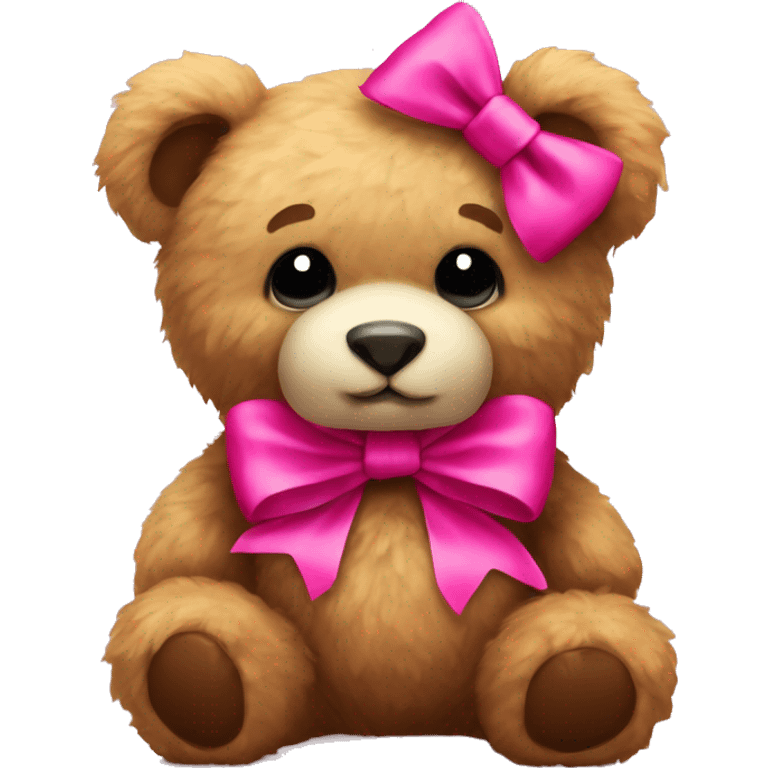 Fluffy teddy bear with bright pink bow  emoji