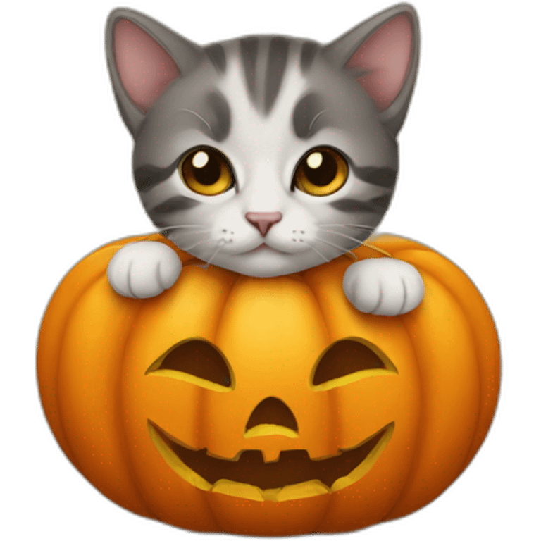 kitten in pumpkin emoji