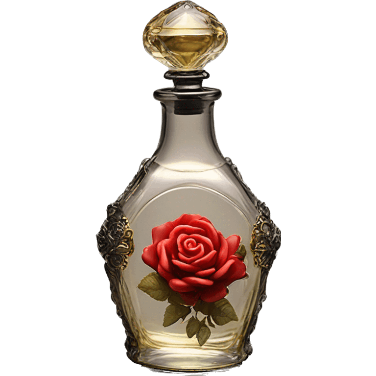 Rose magic fairy sparkling old Antique oil perfume bottle with herbal and rose flowers black emoji