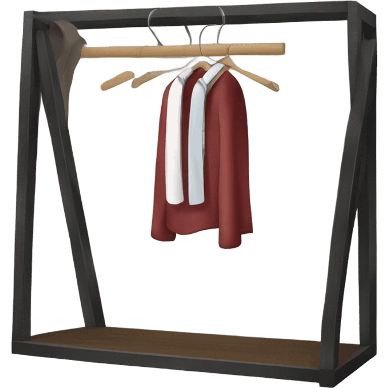 Design an emoji-style icon of an open wardrobe with clothes hanging inside. Include details like a wooden frame, hangers, and black clothing items such as shirts or any other clothing . Use a clean and minimalistic design. emoji