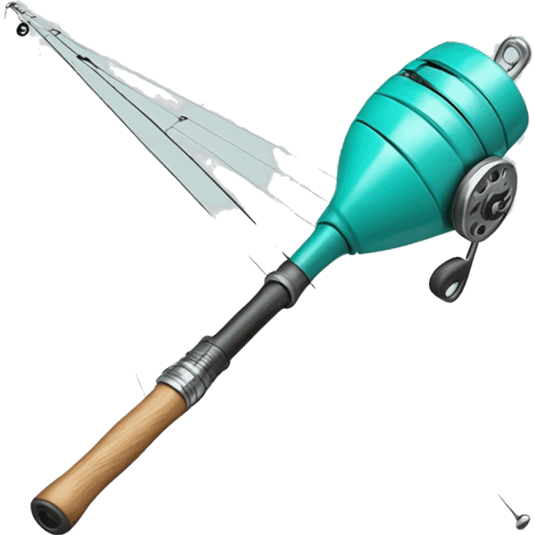 Realistic turquoise Fishing pole with reel emoji