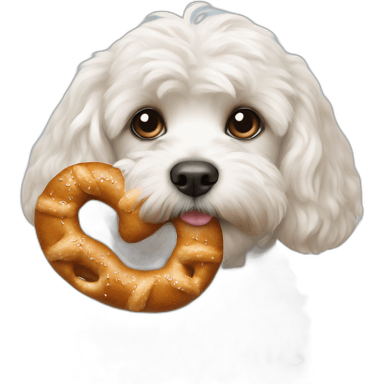 White Cavapoo with a Pretzel emoji