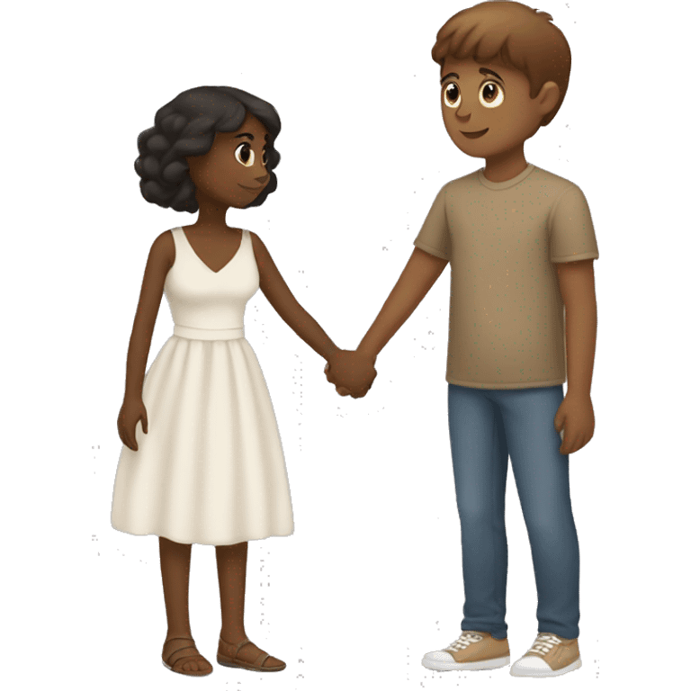 Brown girl holding hands with a white boy emoji