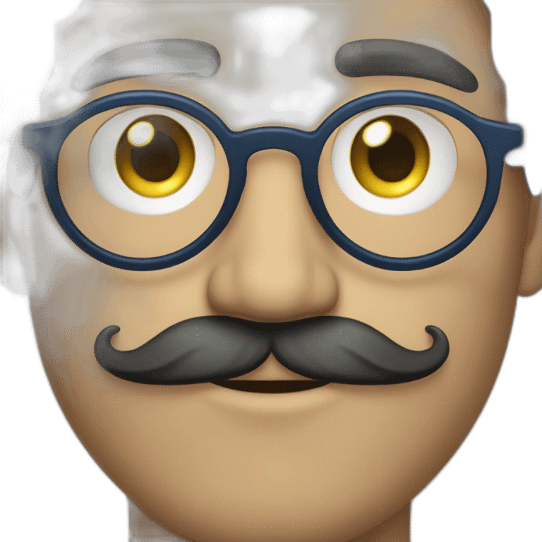 30 years old guy, with round glasses, blue eyes, long wavy hair, moustache, beard, circular glasses emoji