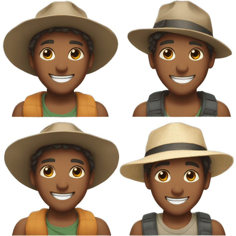 boys smiling outdoors with hats emoji