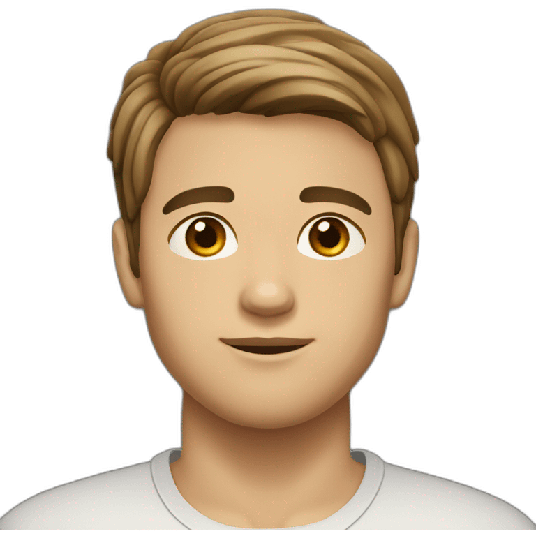 Young man with short brown hair, brown eyes and light skin. A light beard but no mustache. emoji