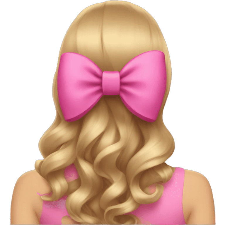 A pink bow in dark blond hair from the back  emoji