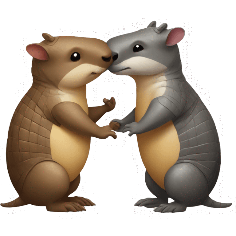 armadillo and otter giving a kiss to each other?  emoji