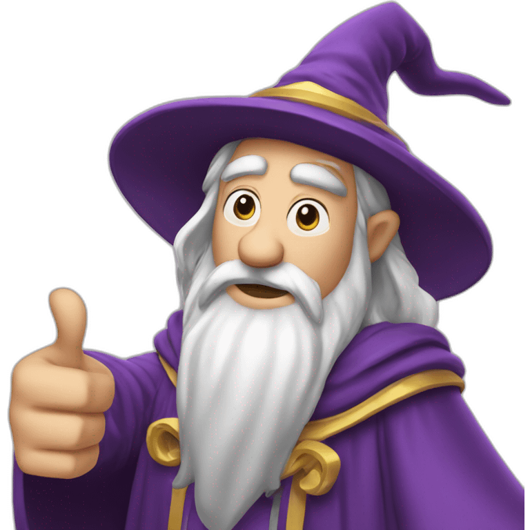 selfie wizard style of Merlin, with thumbs up emoji