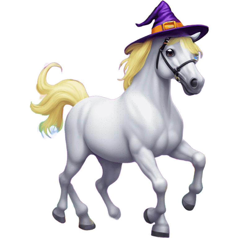 Lisa frank Halloween horse with witch hat emoji