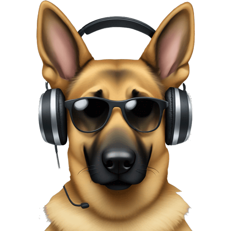 German shepherd wearing dj headphones and sunglasses emoji