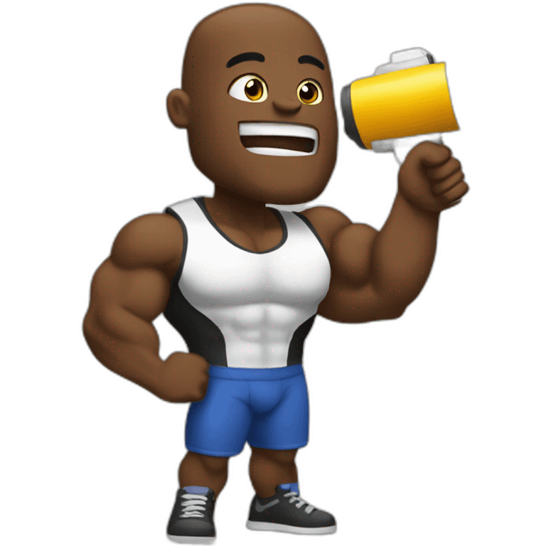 black bodybuilder with megaphone speaking emoji