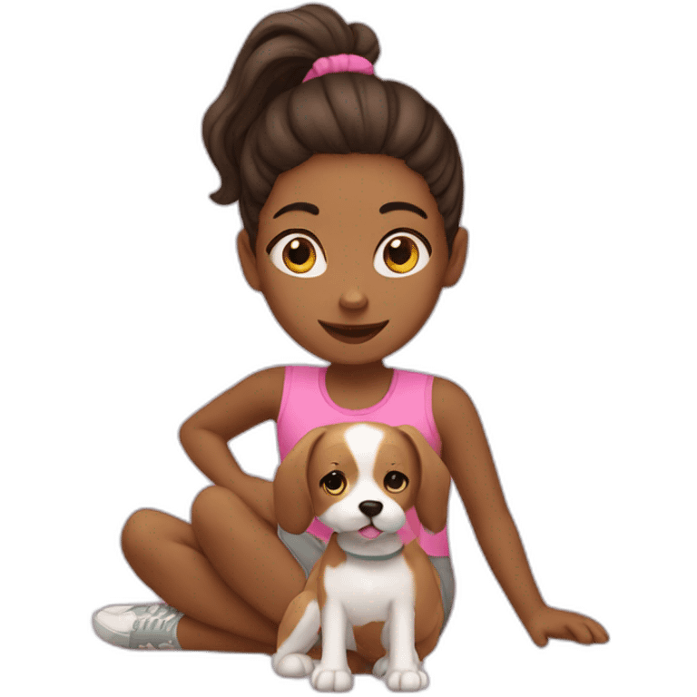 Girl practice exercise whit her dog emoji