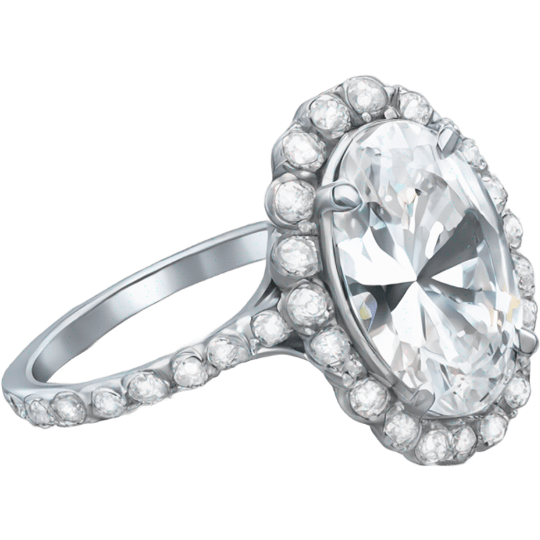 Silver engagement ring a huge large oval diamond surrounded by halo of smaller diamonds emoji